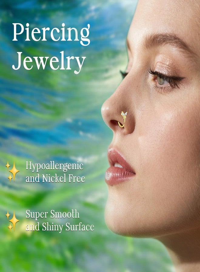 JFORYOU 18PCS Gold Nose Rings Hoops Studs 20G Hypoallergenic Nose Hoops Stainless Steel L-Shaped Nose Studs for Women Men Clear CZ Heart Moon Butterfly Snake Nose Piercing Jewelry - Image 3